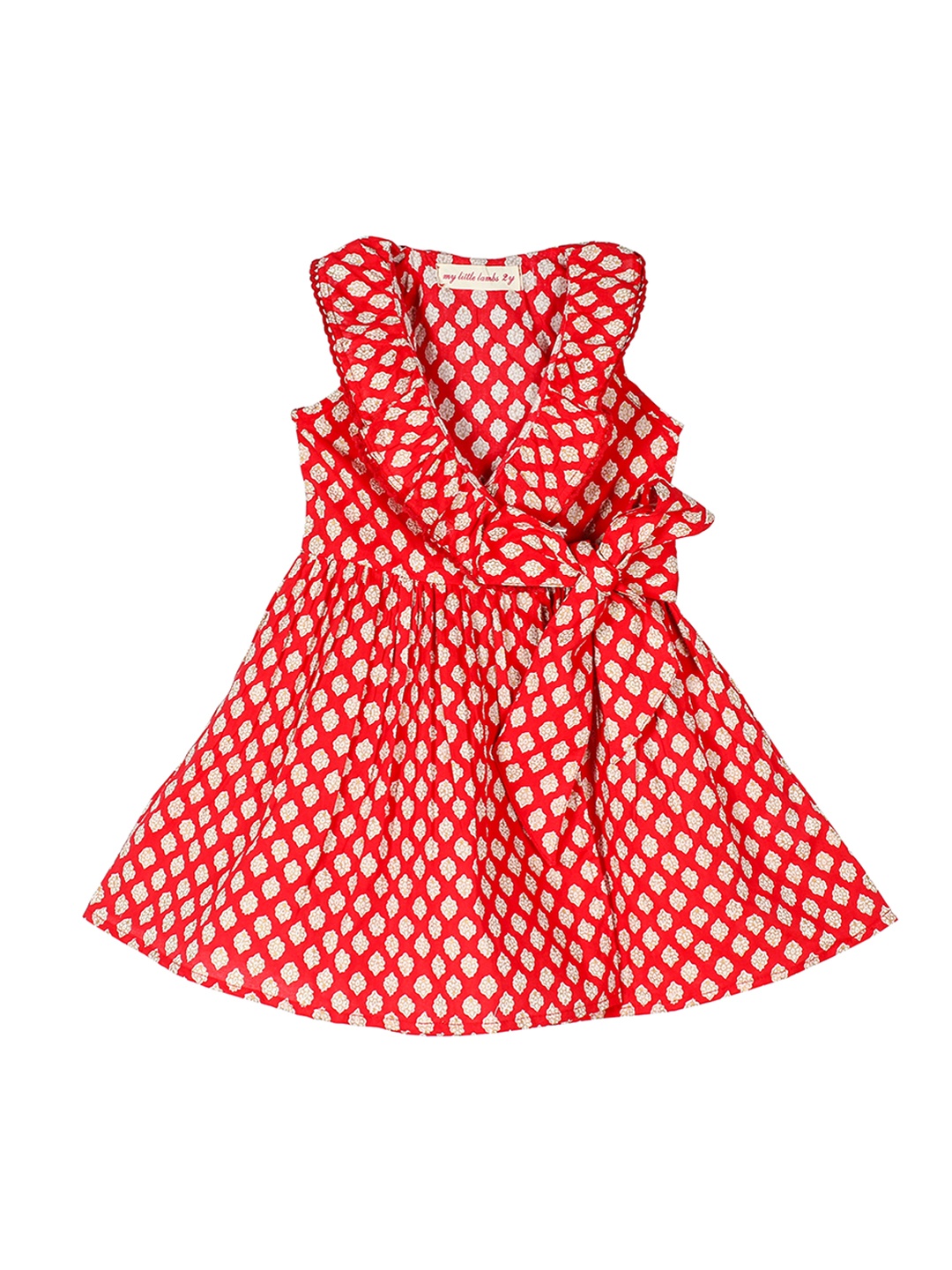 

My Little Lambs Girls Red & Gold-Toned Ethnic Motifs Printed Pure Cotton Dress
