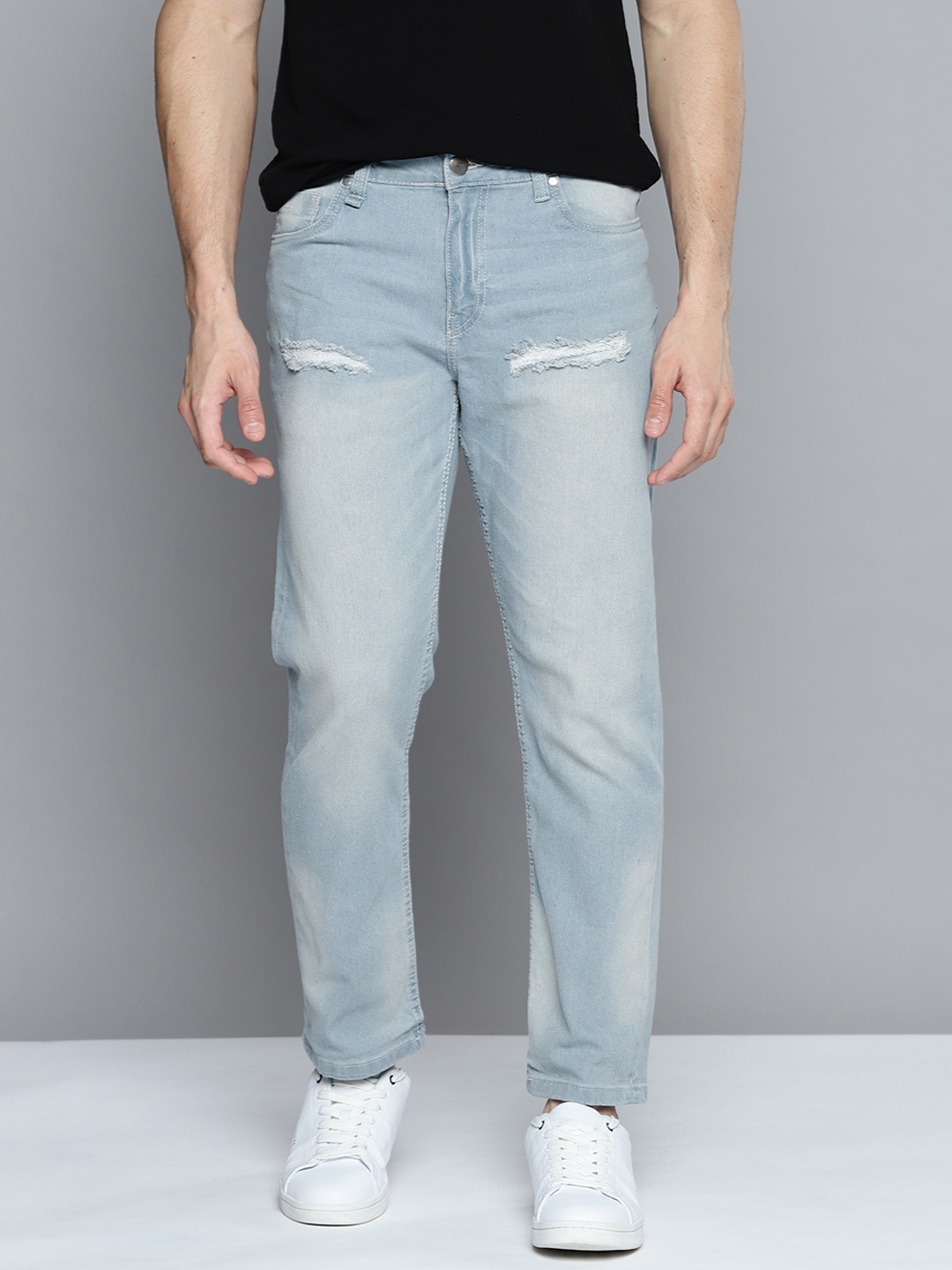

Mast & Harbour Men Blue Slim Fit Mildly Distressed Light Fade Stretchable Jeans