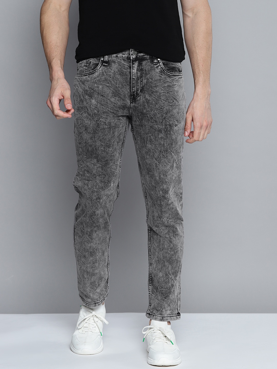 

Mast & Harbour Men Grey Slim Tapered Fit Light Fade Bleached Stretchable Jeans