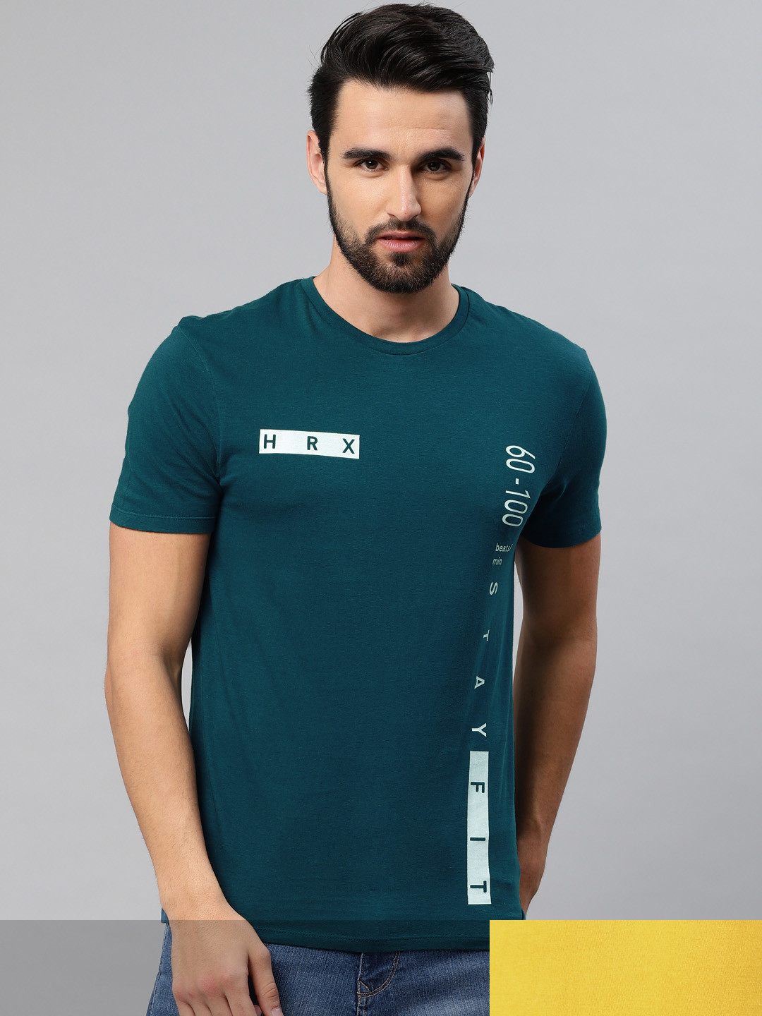 

HRX by Hrithik Roshan Men Pack Of 2 Printed Round Neck Pure Cotton T-shirt, Yellow