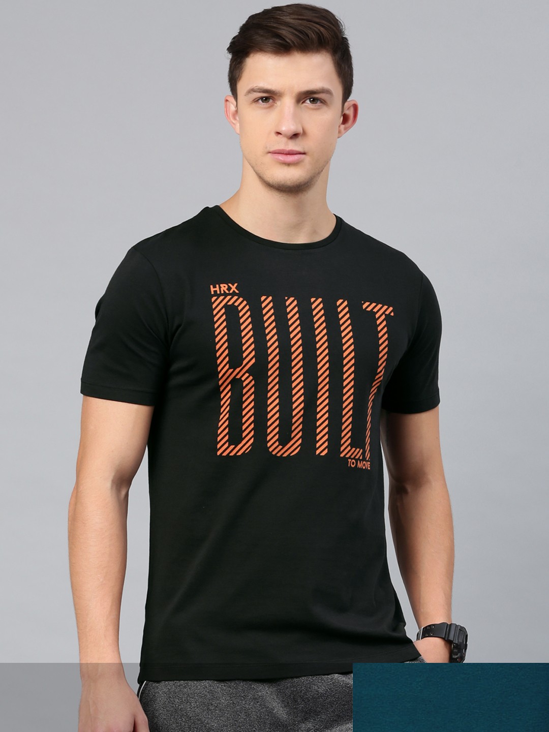 

HRX by Hrithik Roshan Men Pack Of 2 Printed Round Neck Pure Cotton T-shirt, Black