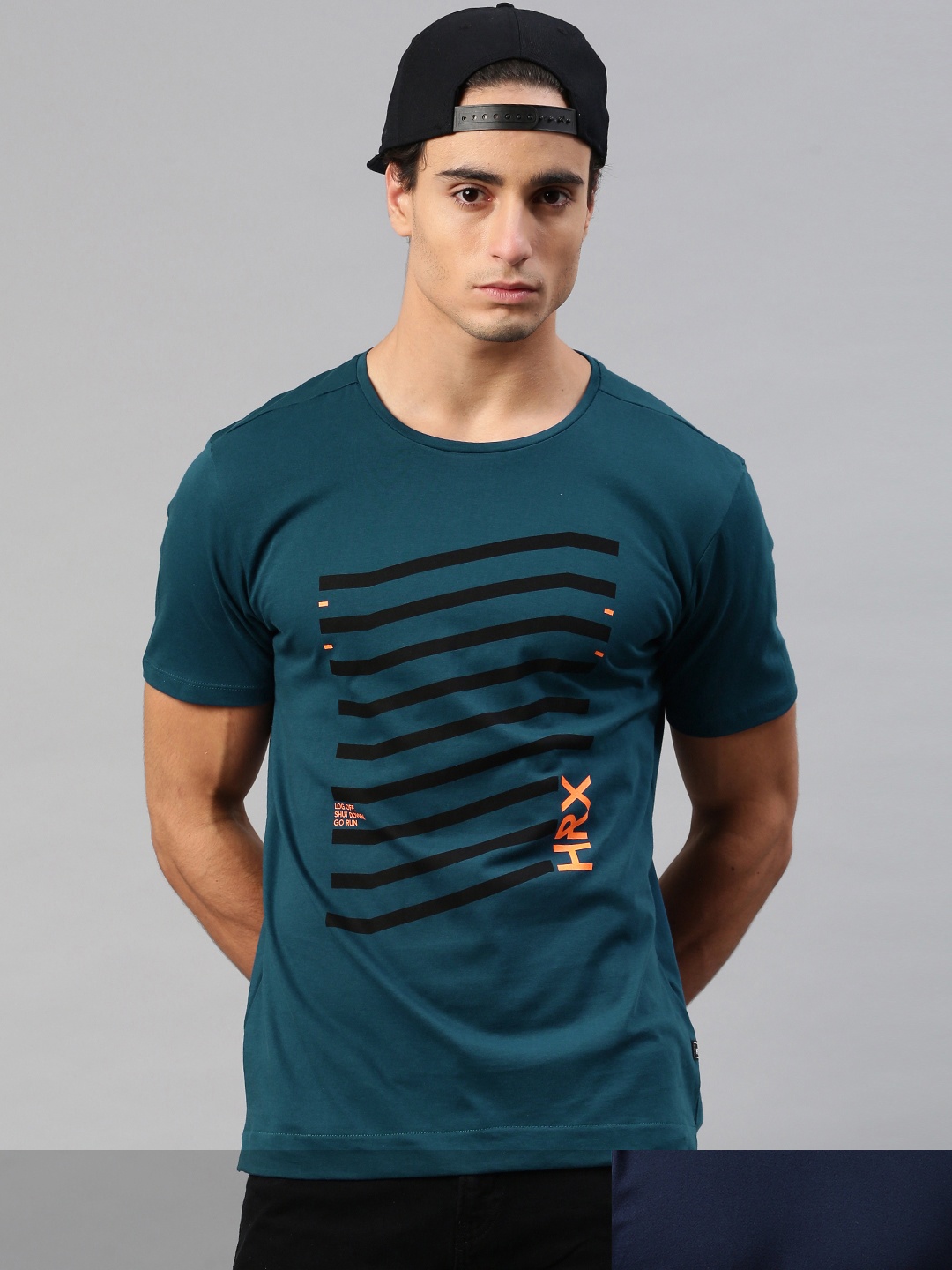 

HRX by Hrithik Roshan Men Pack of 2 Blue Round Neck Pure Cotton T-shirts, Navy blue