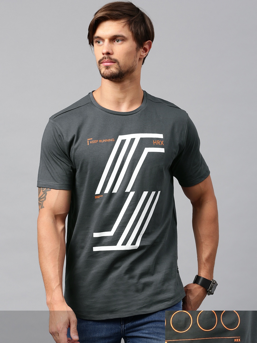 

HRX by Hrithik Roshan Men Pack of 2 Grey Printed Round Neck Pure Cotton T-shirt