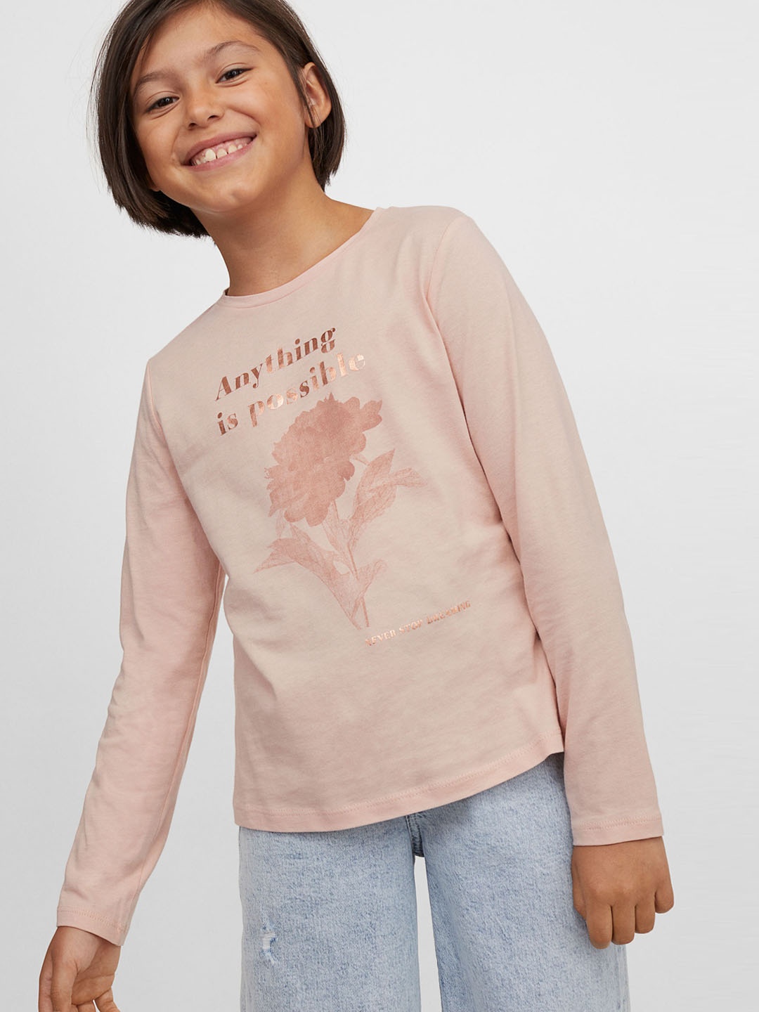

H&M Girls Pink & Rose Gold Pure Cotton Printed Jersey Top