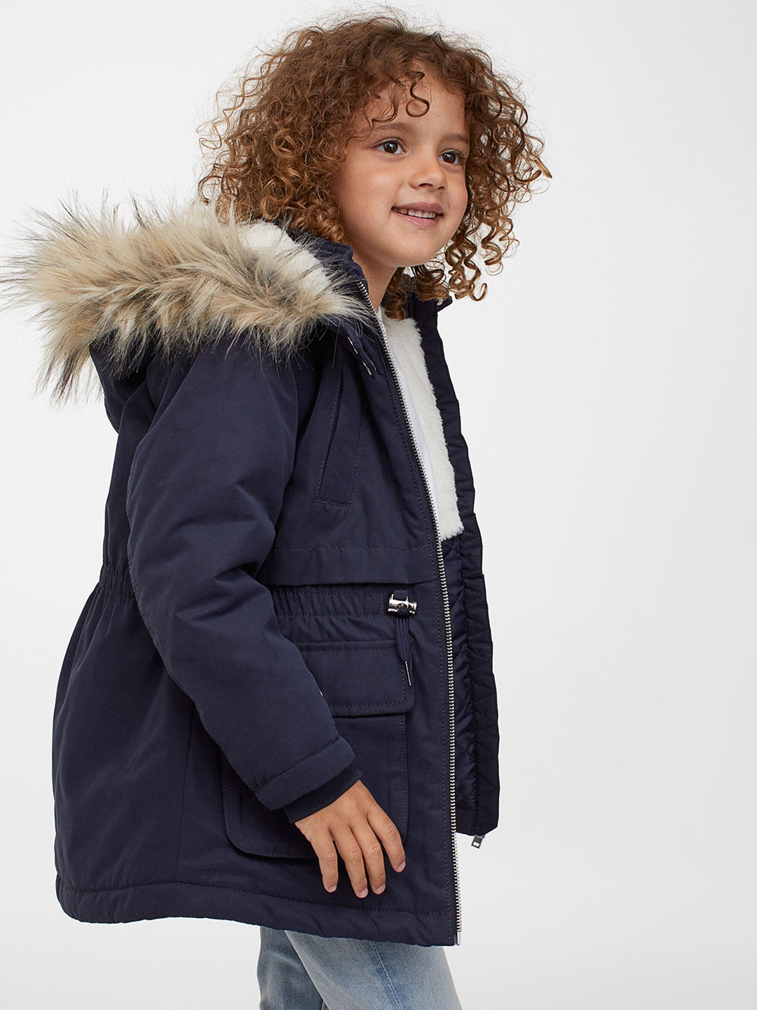 

H&M Girls Navy Blue Solid Padded Parka