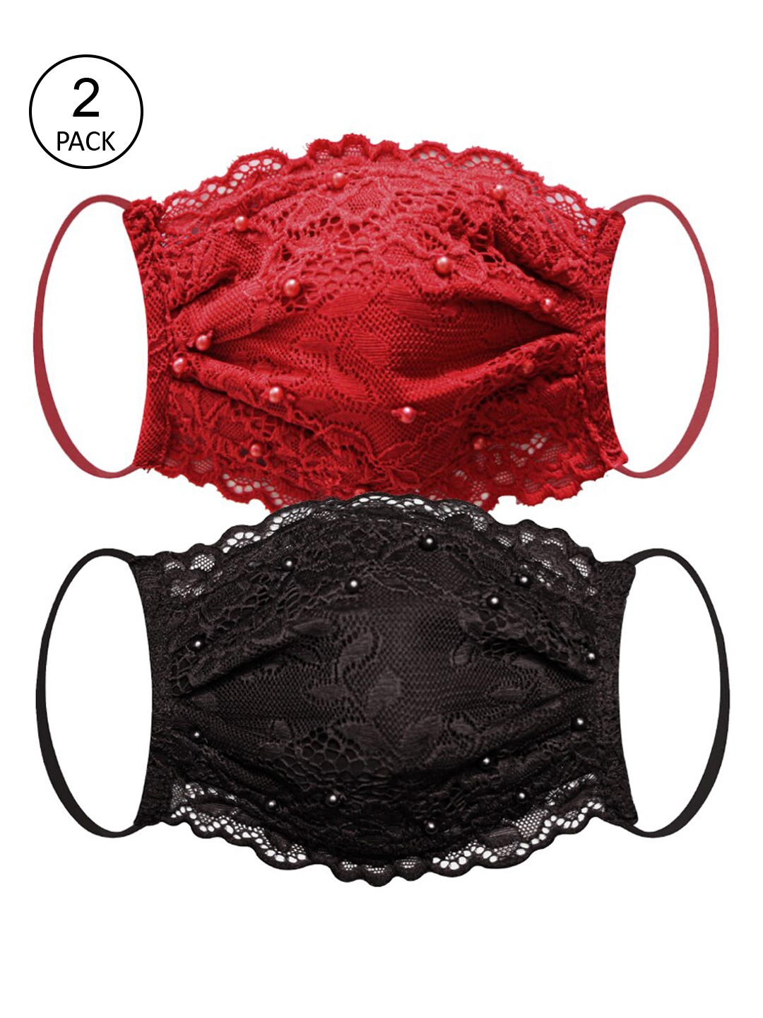 

Daffodils GIRLS WEAR Women Pack Of 2 Solid 4-Ply Reusable Lace Cloth Masks, Black