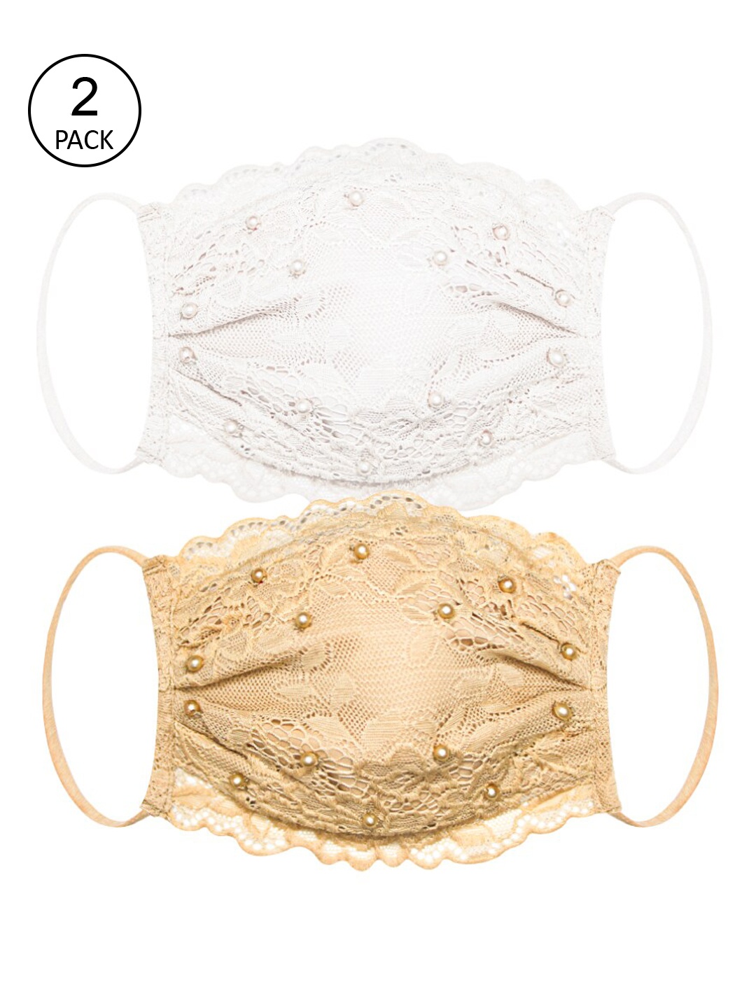 

Daffodils GIRLS WEAR Girls Pack Of 2 Solid 4-Ply Reusable Lace Cloth Masks, White