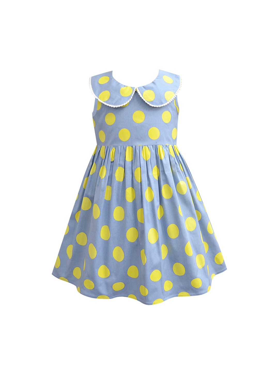 

A T U N Blue & Yellow Polka Dots Peter Pan Collar Dress