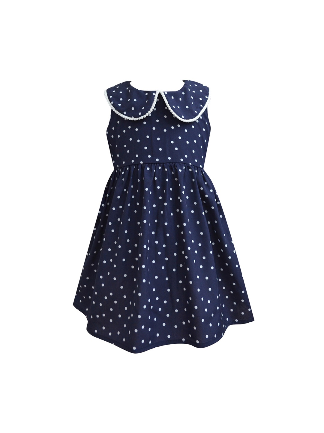 

A T U N Navy Blue & White Polka Dots Peter Pan Collar Dress