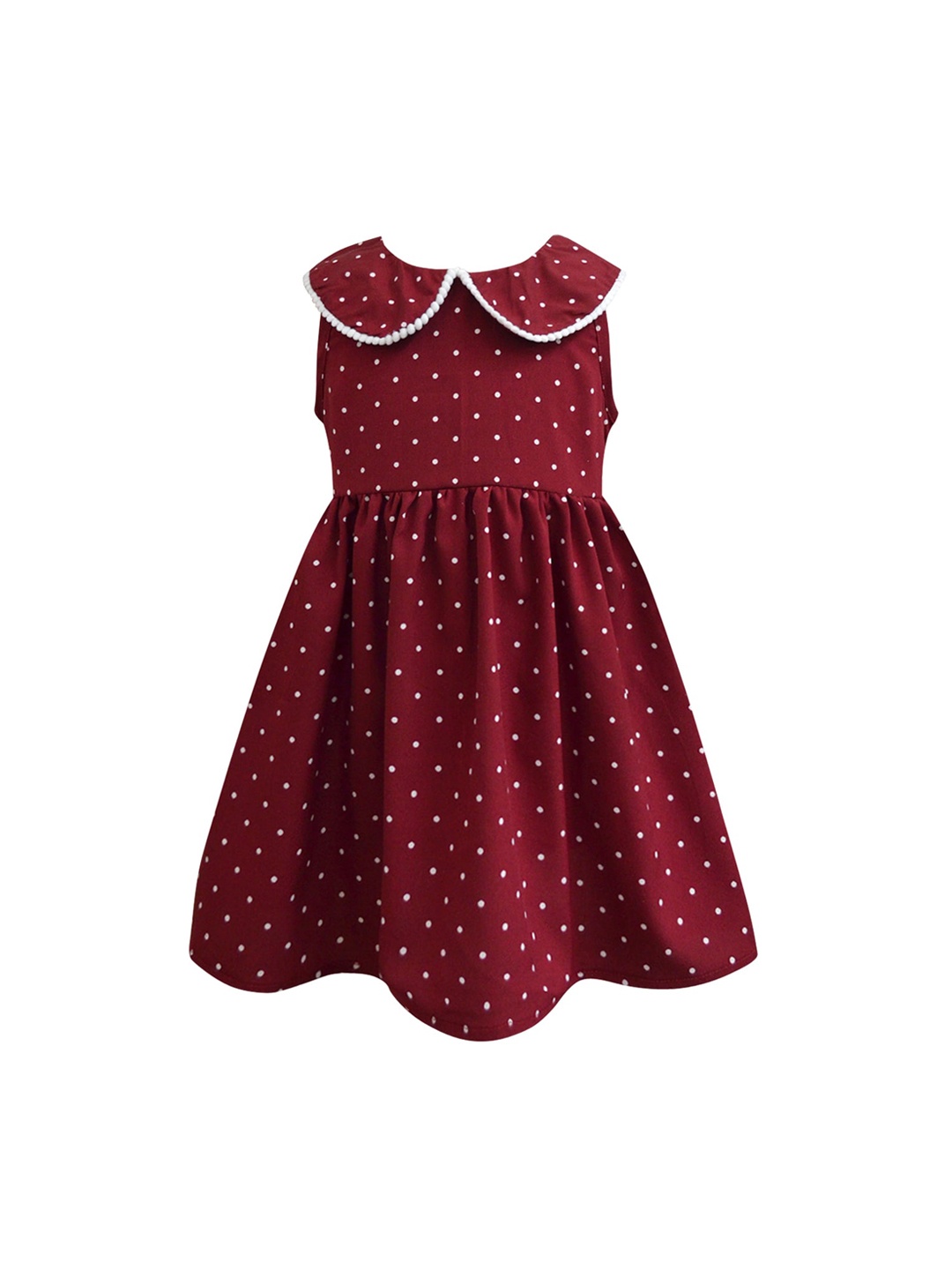 

A T U N Maroon & White Polka Dots Peter Pan Collar Dress