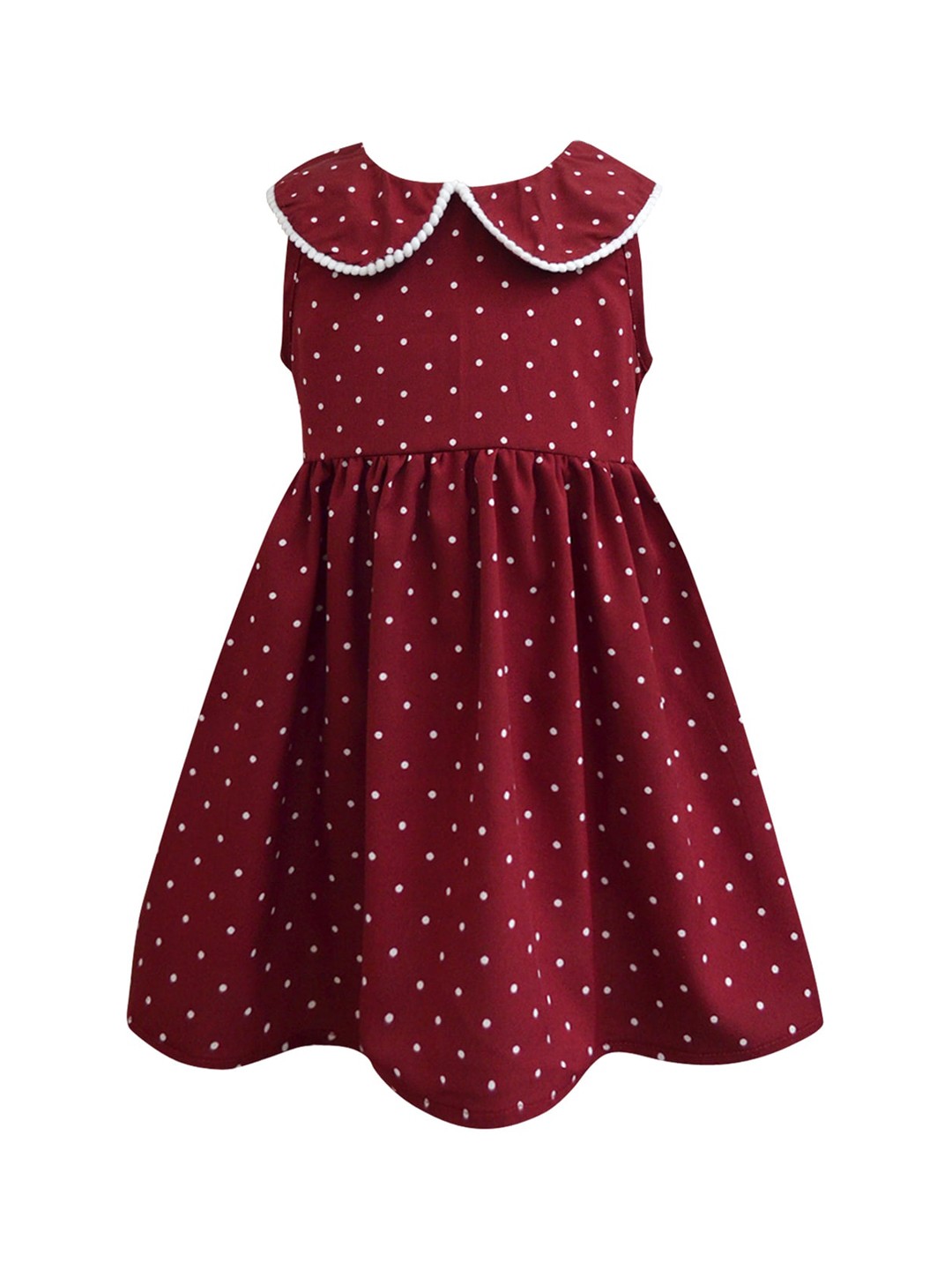 

A T U N Maroon Peter Pan Collar A-Line Dress