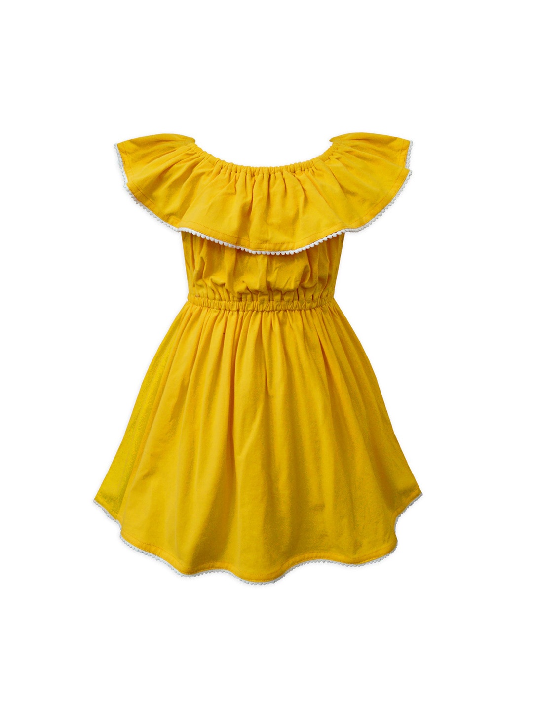 

A T U N Mustard Yellow Off-Shoulder Cotton Casual Dress