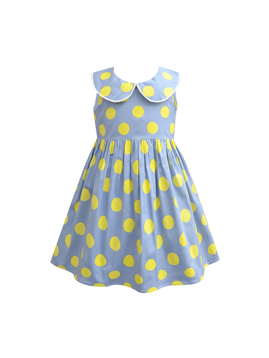 

A.T.U.N. Girls Blue and Yellow Polka Dots Printed Fit and Flare Dress