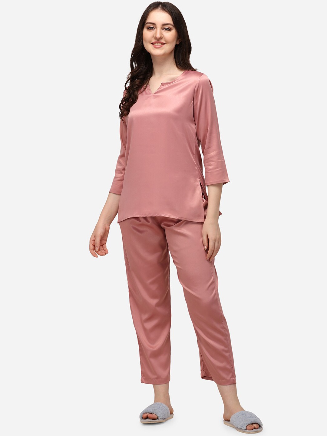 

Smarty Pants Women Pink Silk Satin Night Suit
