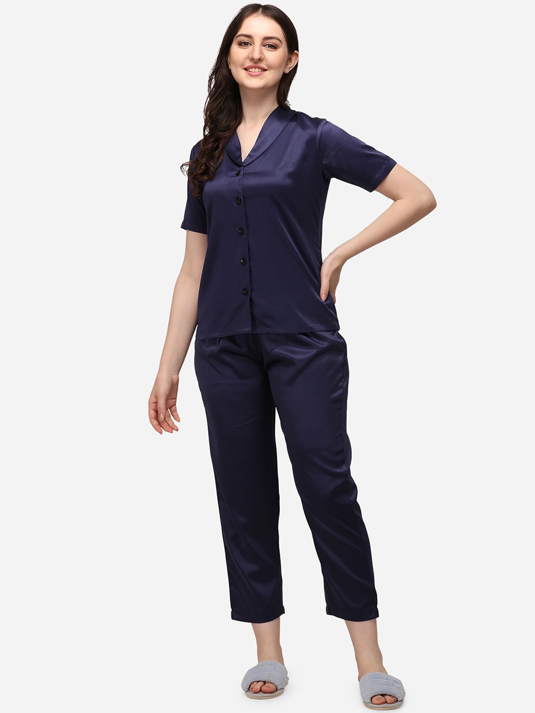 

Smarty Pants Women Blue satin Night suit