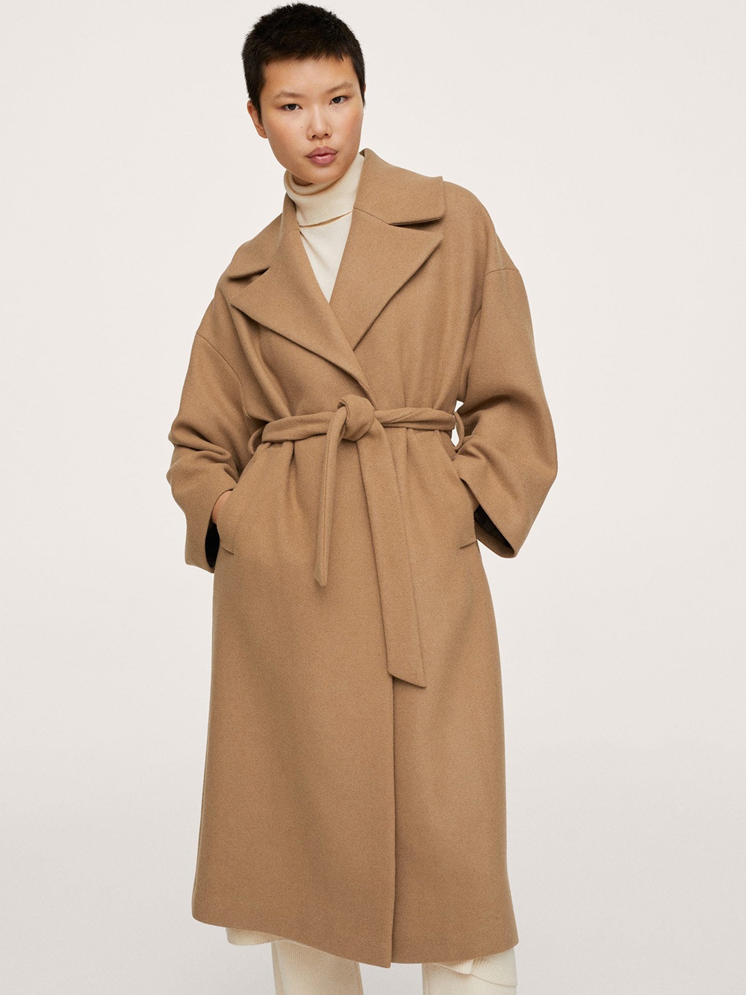 

MANGO Women Beige Solid Trench Coat