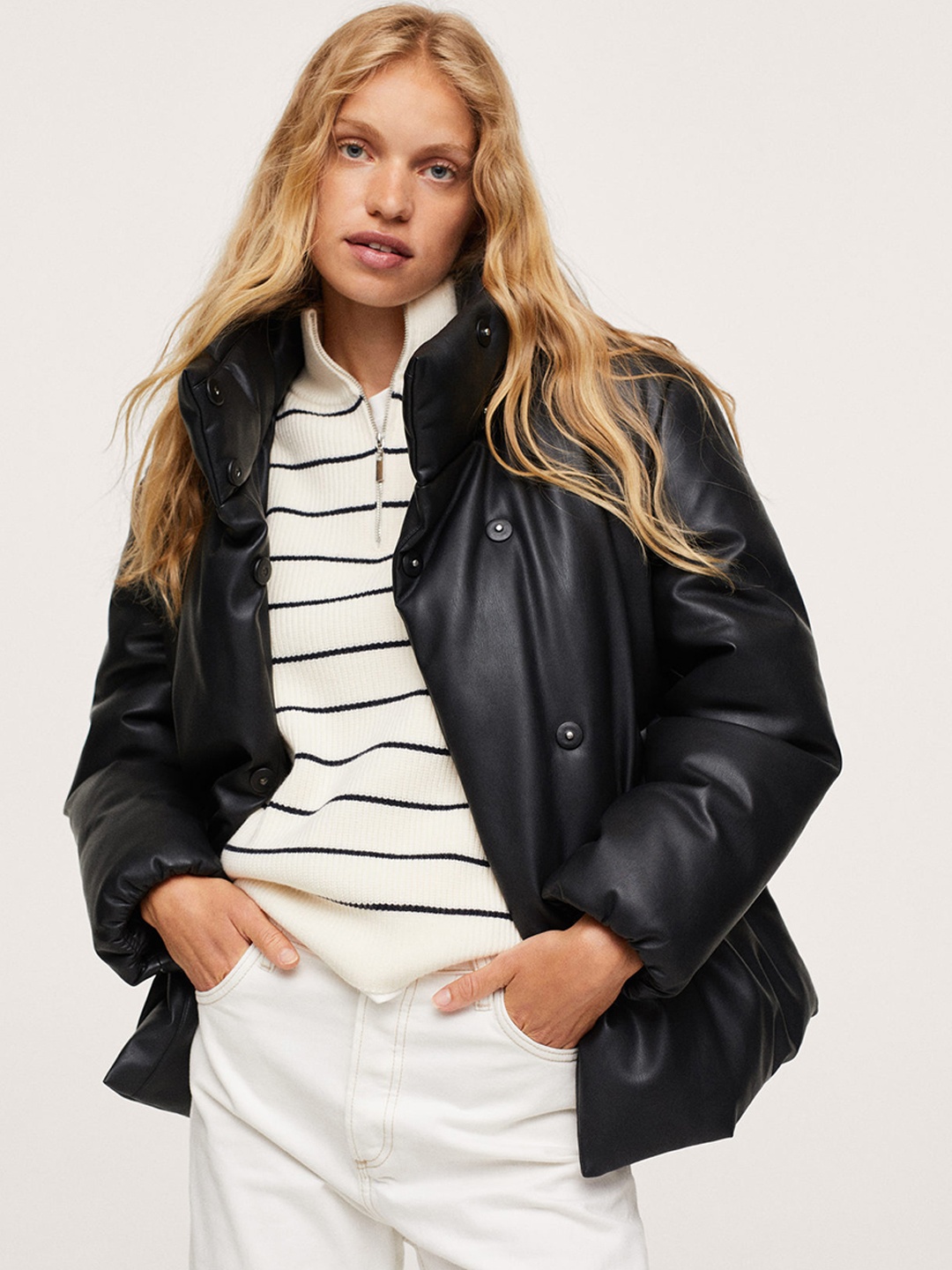 

MANGO Women Black ANORAK CHESTER Padded Jacket