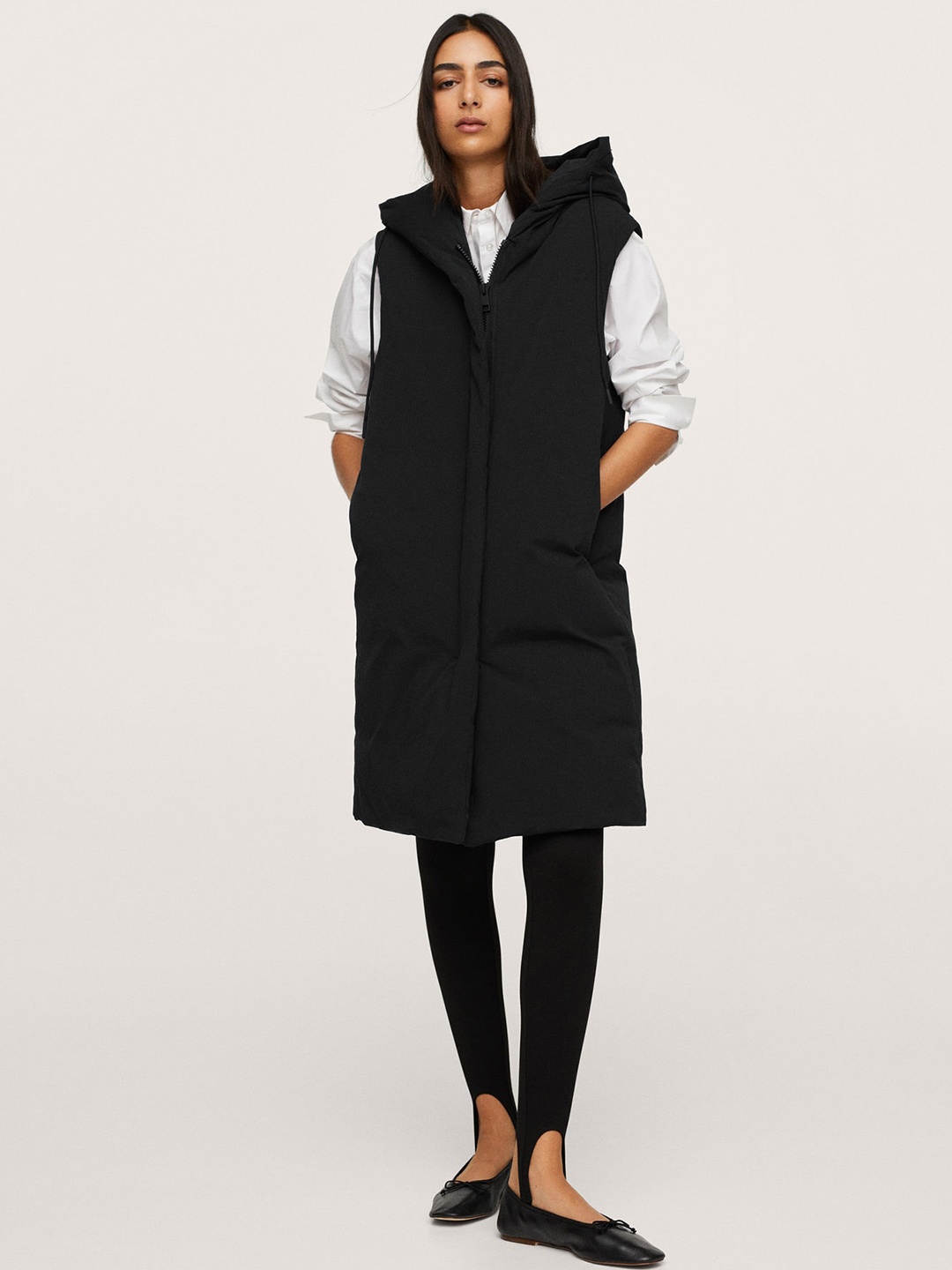 

MANGO Women Black Solid Longline Padded Jacket