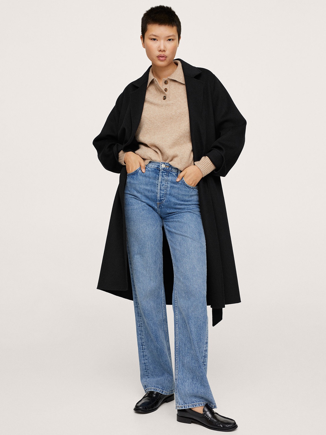 

MANGO Women Black Solid Front Open Long Line Trench Coat With Belt