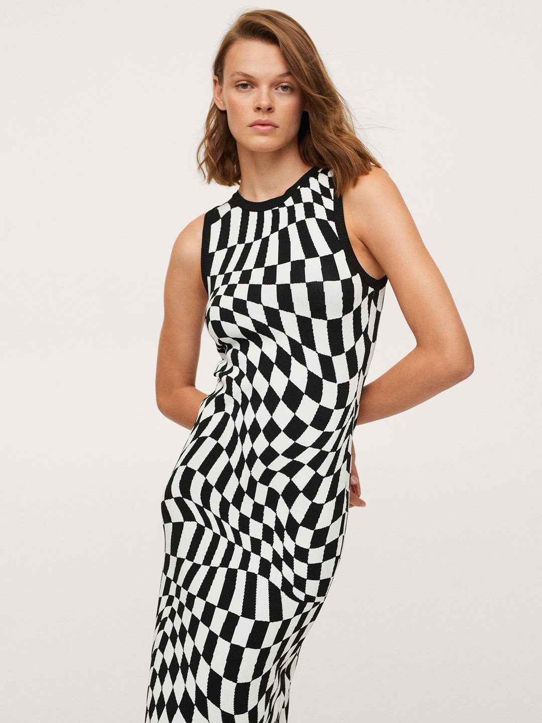 

MANGO Geometric Print Sheath Maxi Dress, White