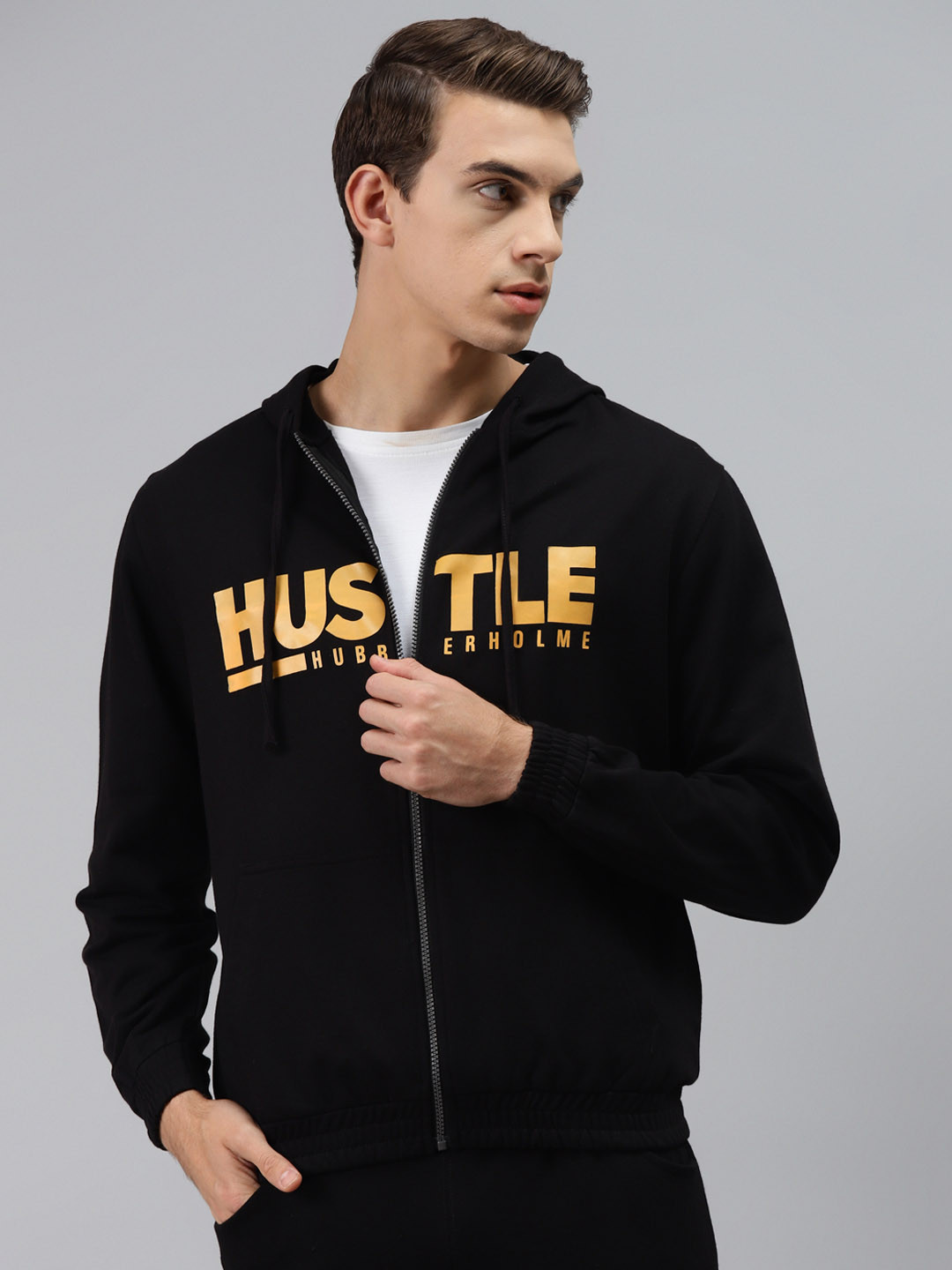 

Hubberholme Men Black Printed Hooded Sweatshirt