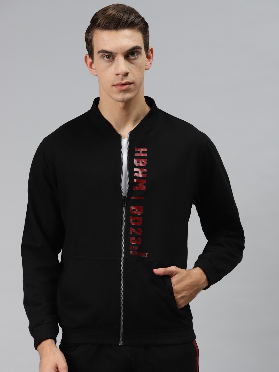 

Hubberholme Men Black Printed Hooded Sweatshirt