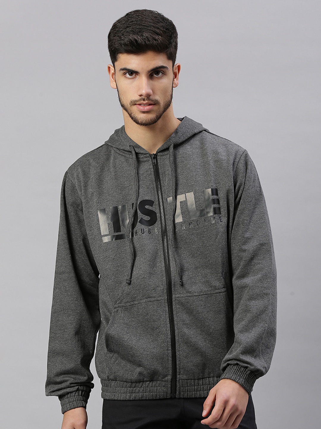 

Hubberholme Men Charcoal Printed Hooded Sweatshirt