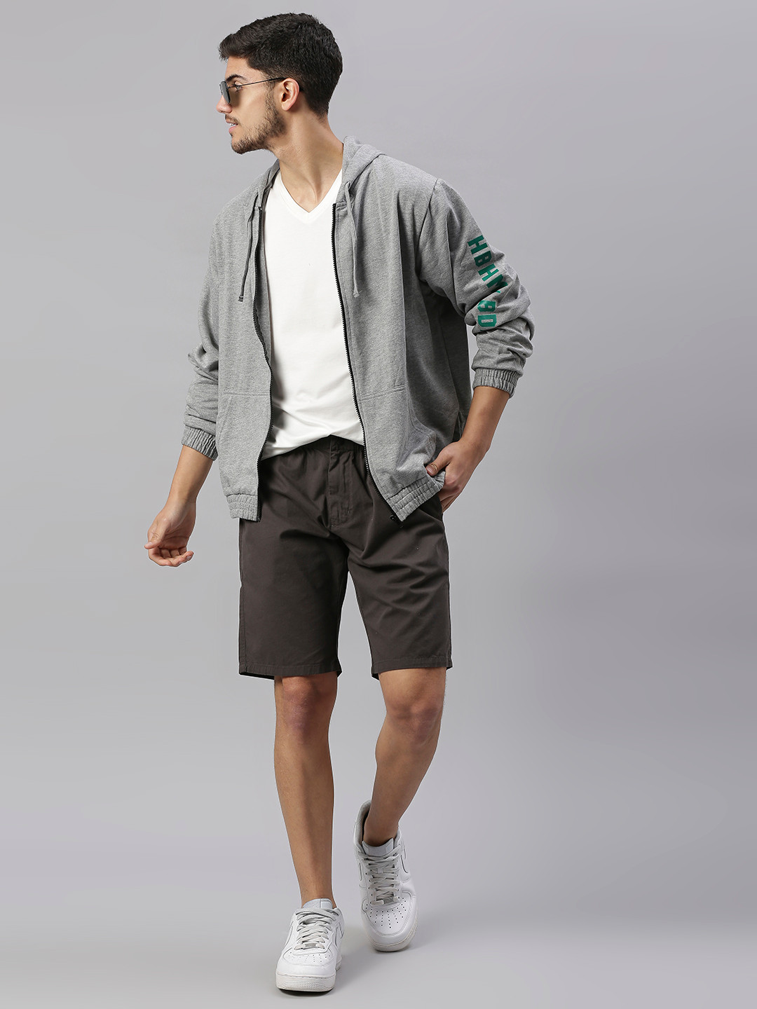 

Hubberholme Men Grey Printed Hooded Sweatshirt