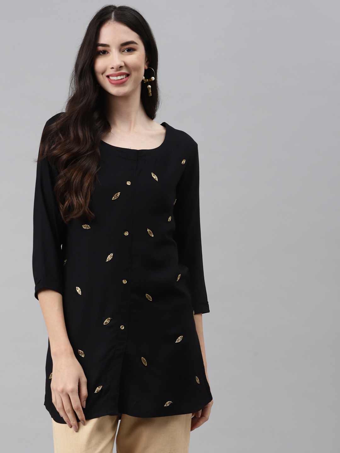 

HIGHLIGHT FASHION EXPORT Black Embellished Regular Top