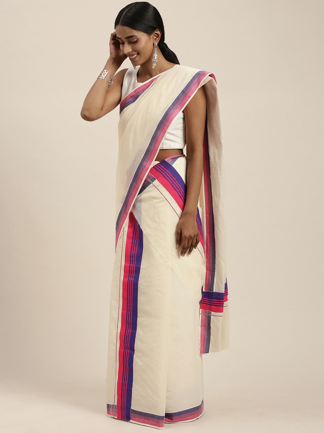 

Thara Sarees Off White Pure Cotton Kasavu Saree