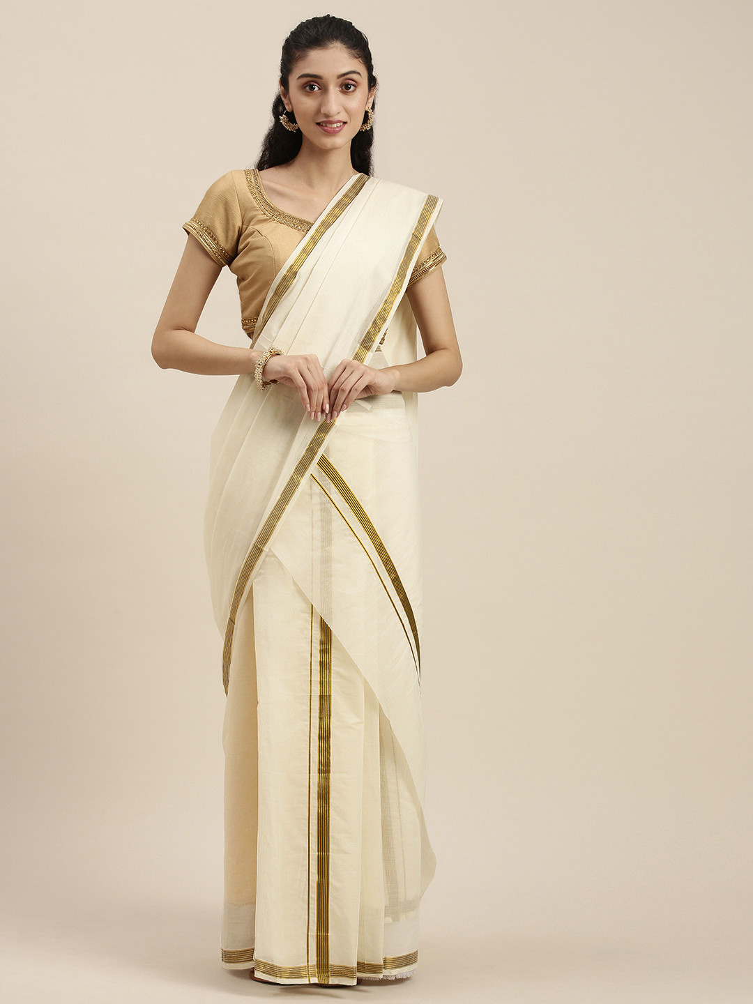 

Thara Sarees Off White Zari Pure Cotton Kasavu Saree
