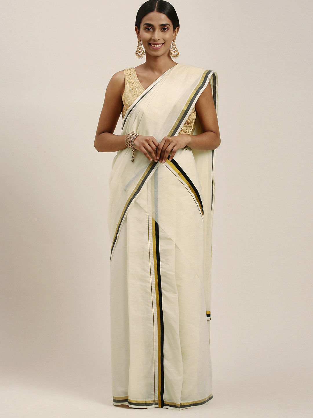 

Thara Sarees Off White Pure Cotton Kasavu Saree