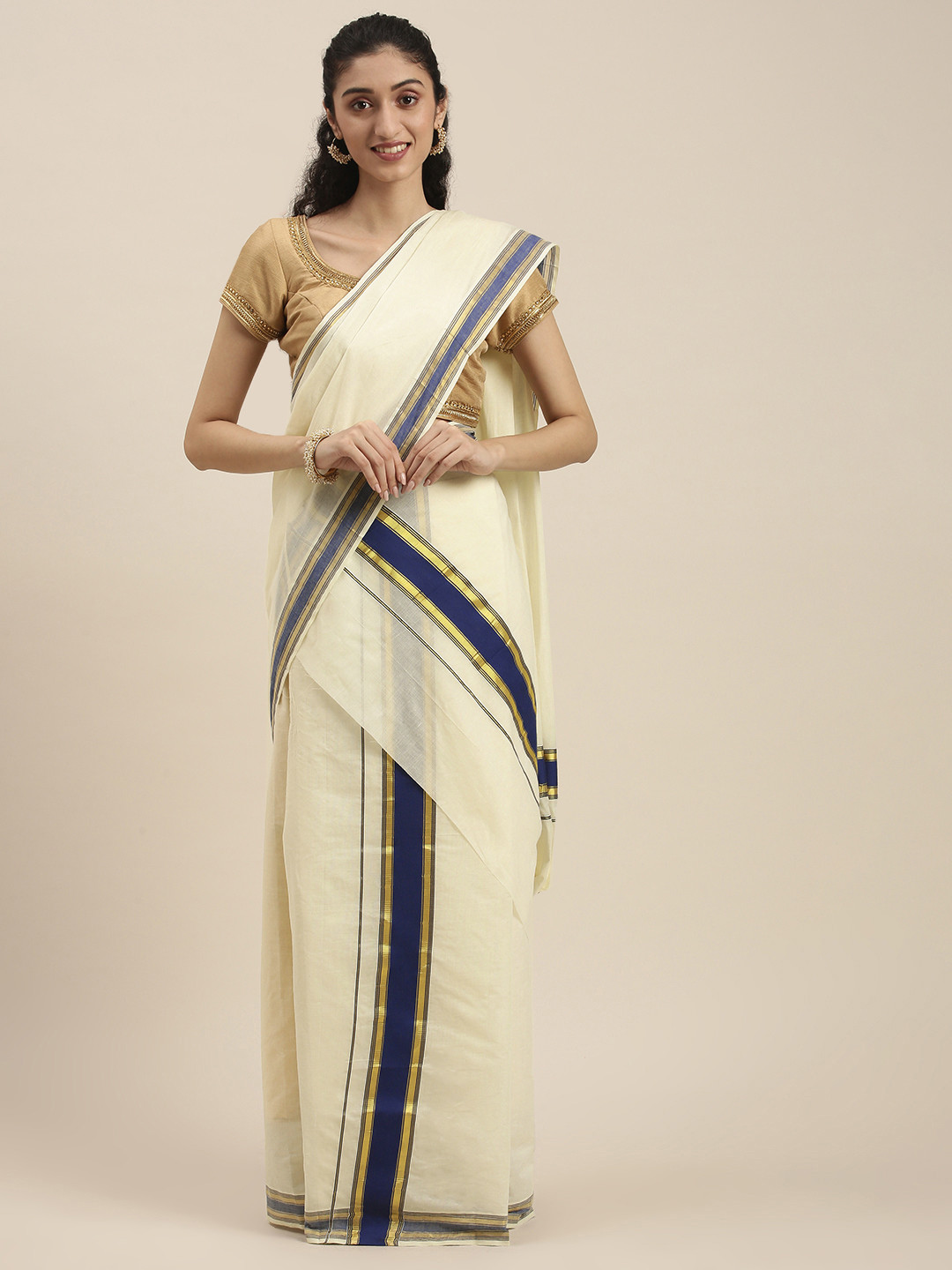 

Thara Sarees Off White Pure Cotton Kasavu Saree