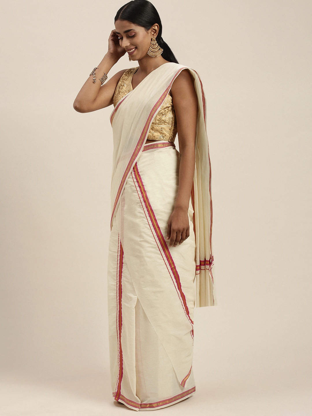 

Thara Sarees Off White Zari Pure Cotton Kasavu Saree