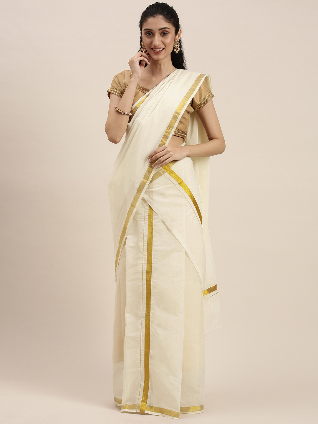

Thara Sarees Off White Pure Cotton Kasavu Saree