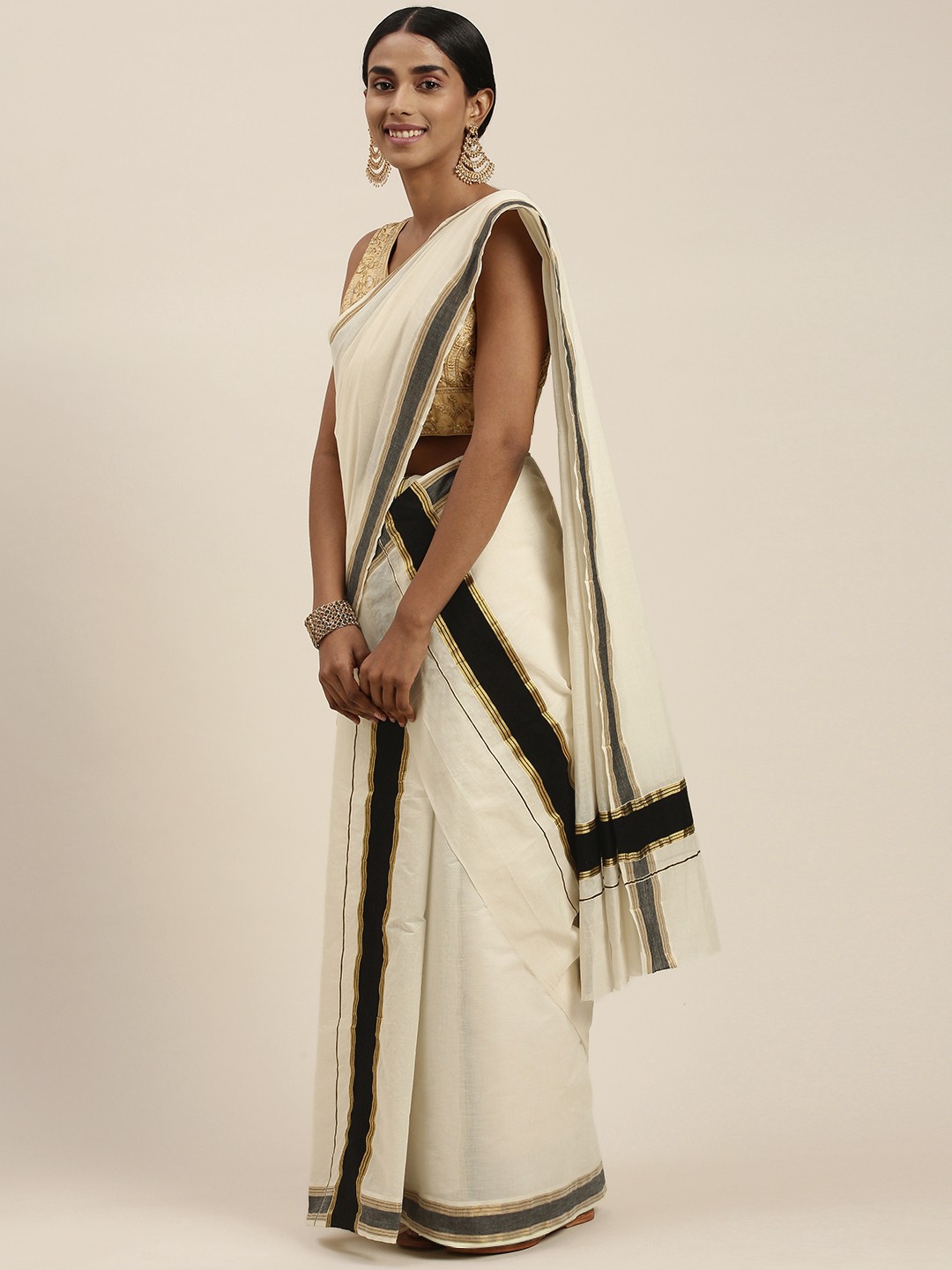 

Thara Sarees Off White Zari Pure Cotton Kasavu Saree