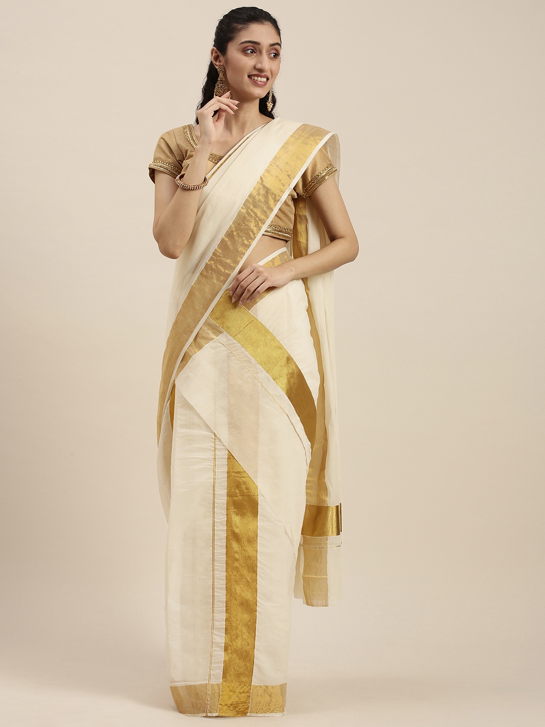 

Thara Sarees Off White Pure Cotton Kasavu Saree