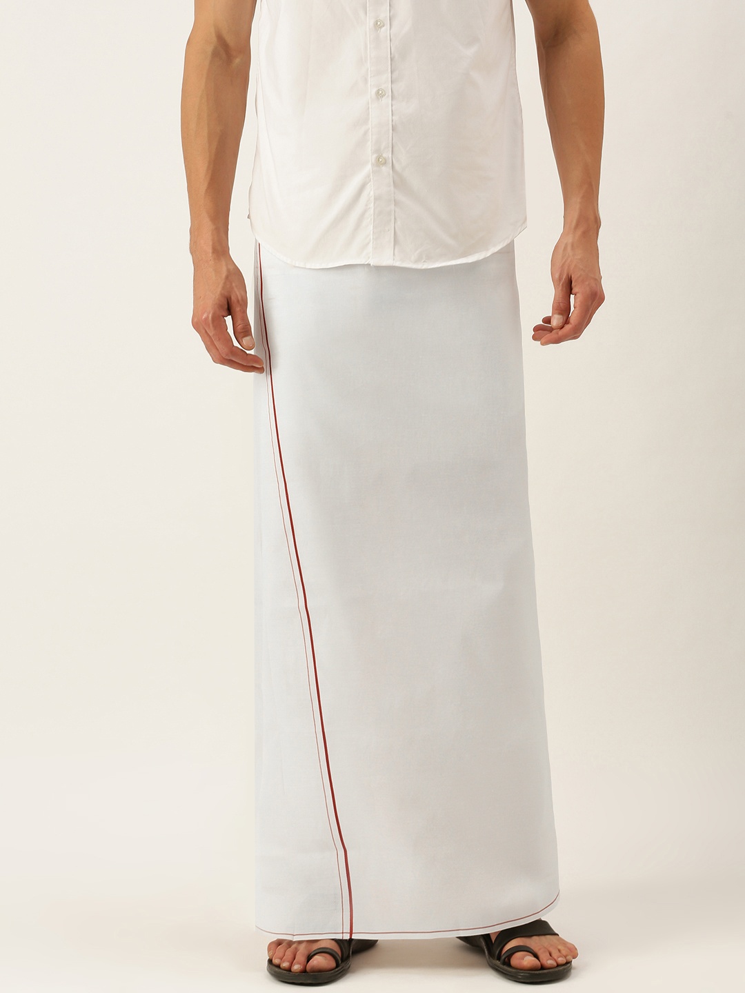 

SELVAMAGAN Men White & Burgundy Solid Dhoti with Border