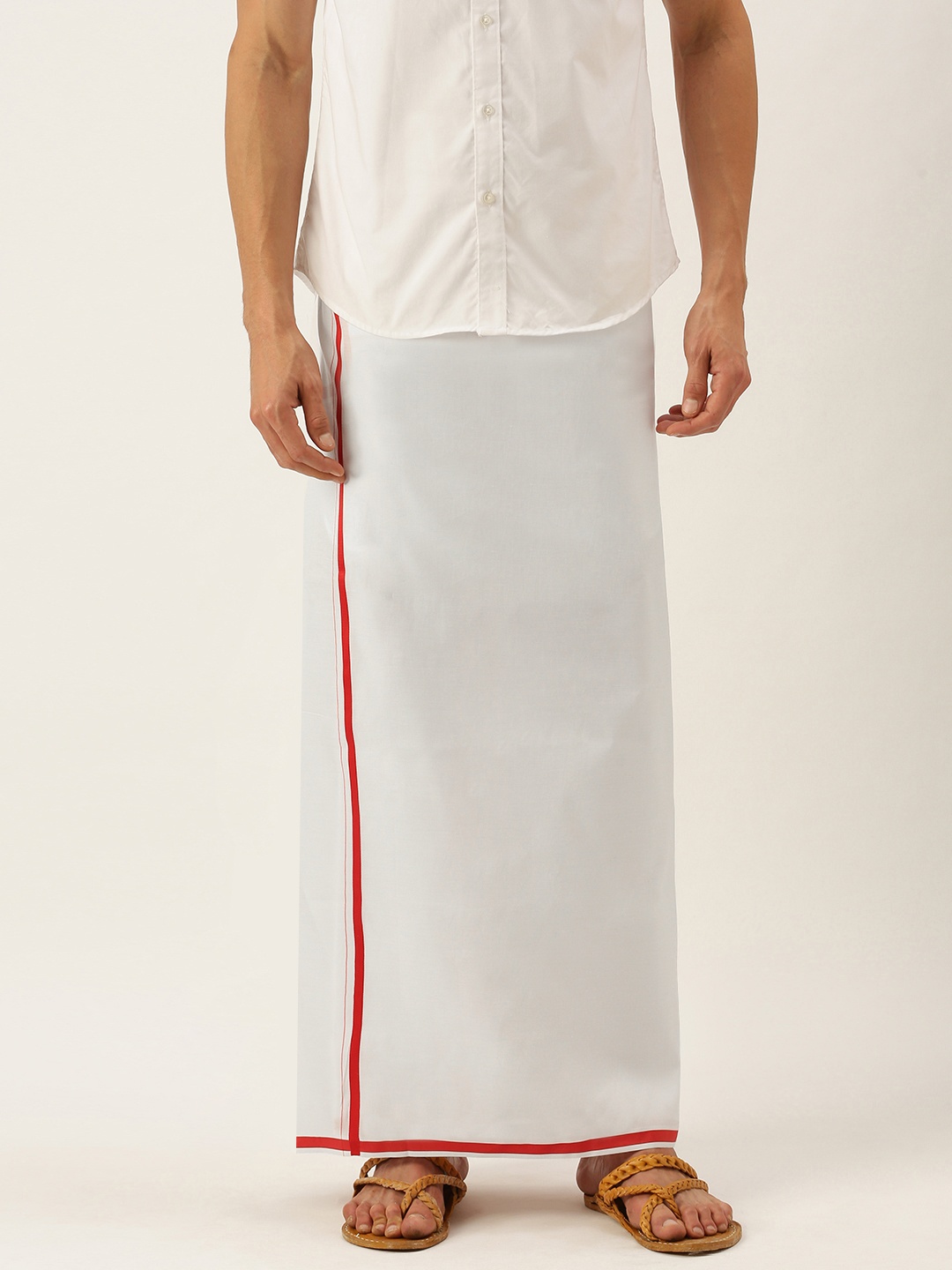 

SELVAMAGAN Men White & Red Solid Dhoti with Border