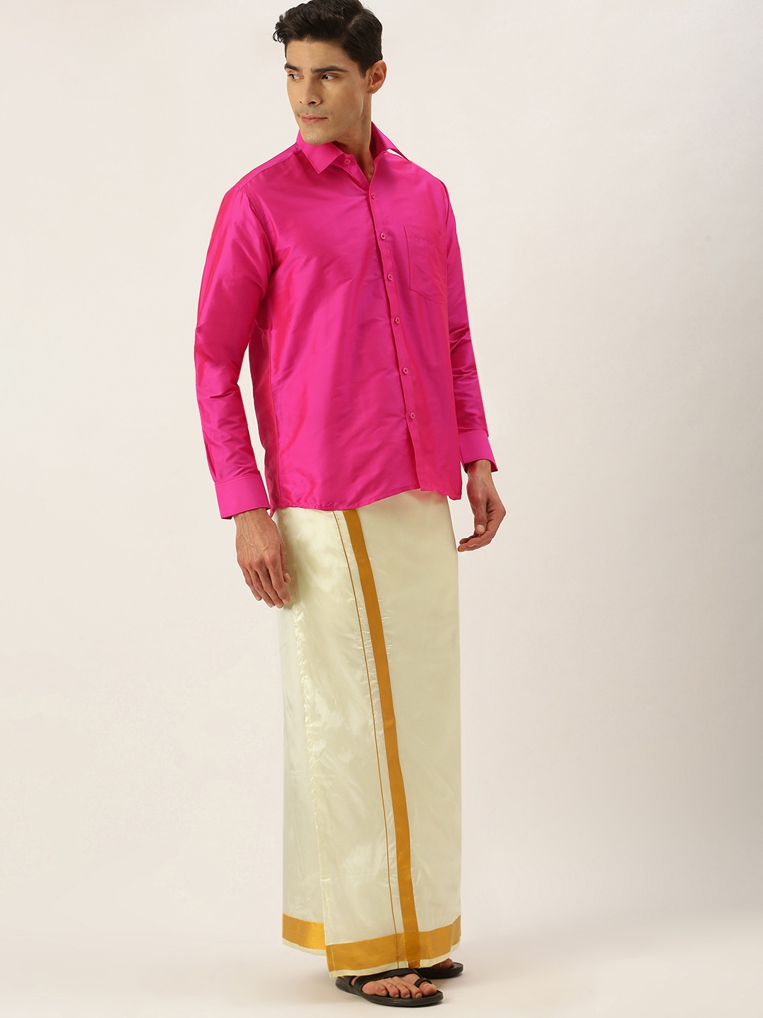 

THANGAMAGAN Men Pink & Off White Shirt with Dhoti Pants