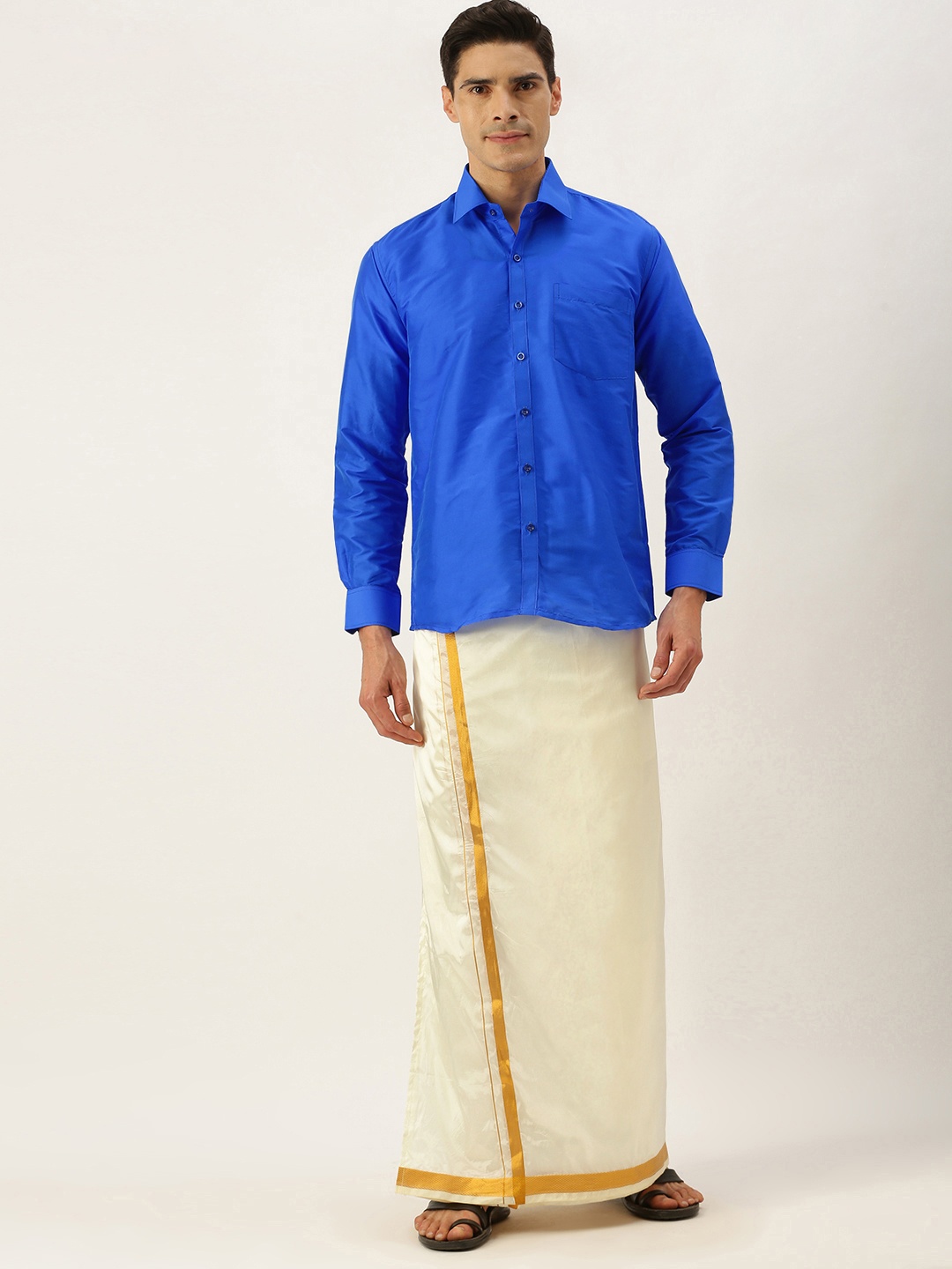 

THANGAMAGAN Men Blue Shirt with Dhoti Pants