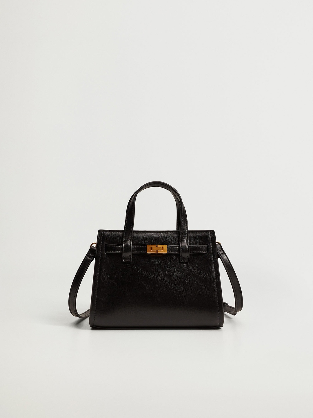 MANGO Black Solid Structured Small Handheld Bag