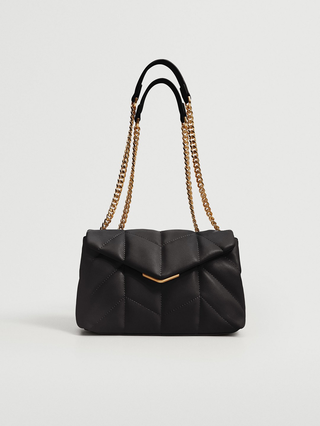 

MANGO Black Quilted Structured Shoulder Bag