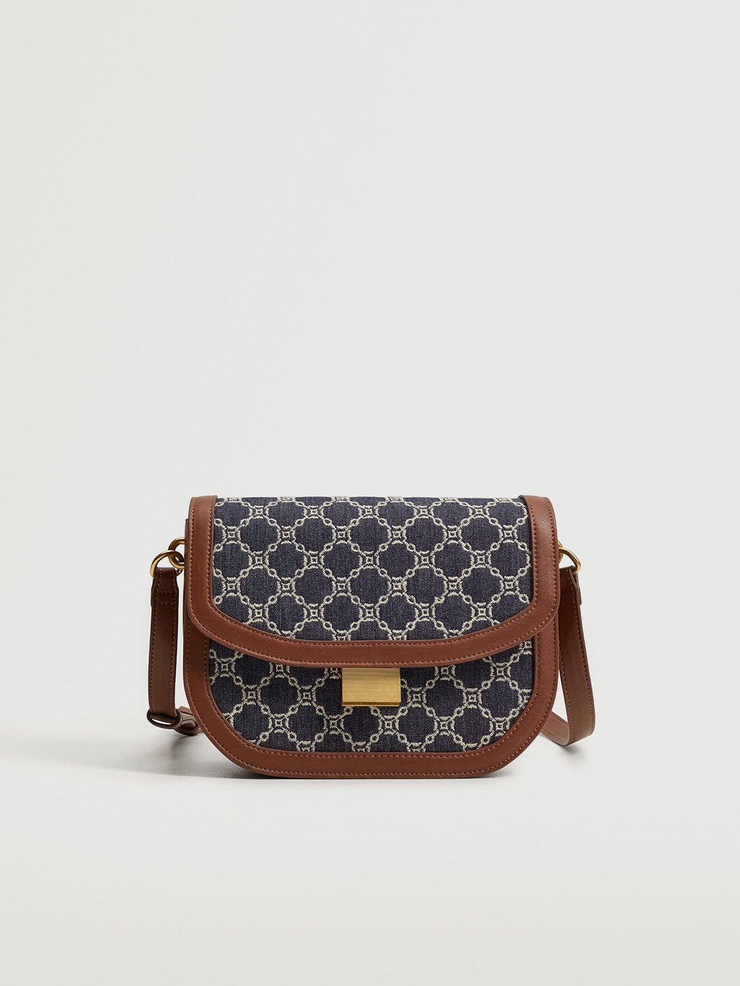 

MANGO Blue & Off-White Geometric PU Structured Sling Bag