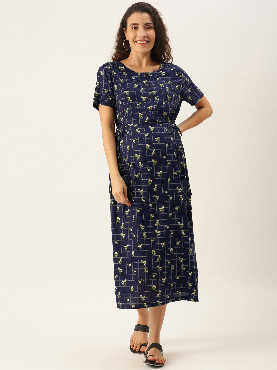 

Nejo Navy Blue Floral Maternity Dress