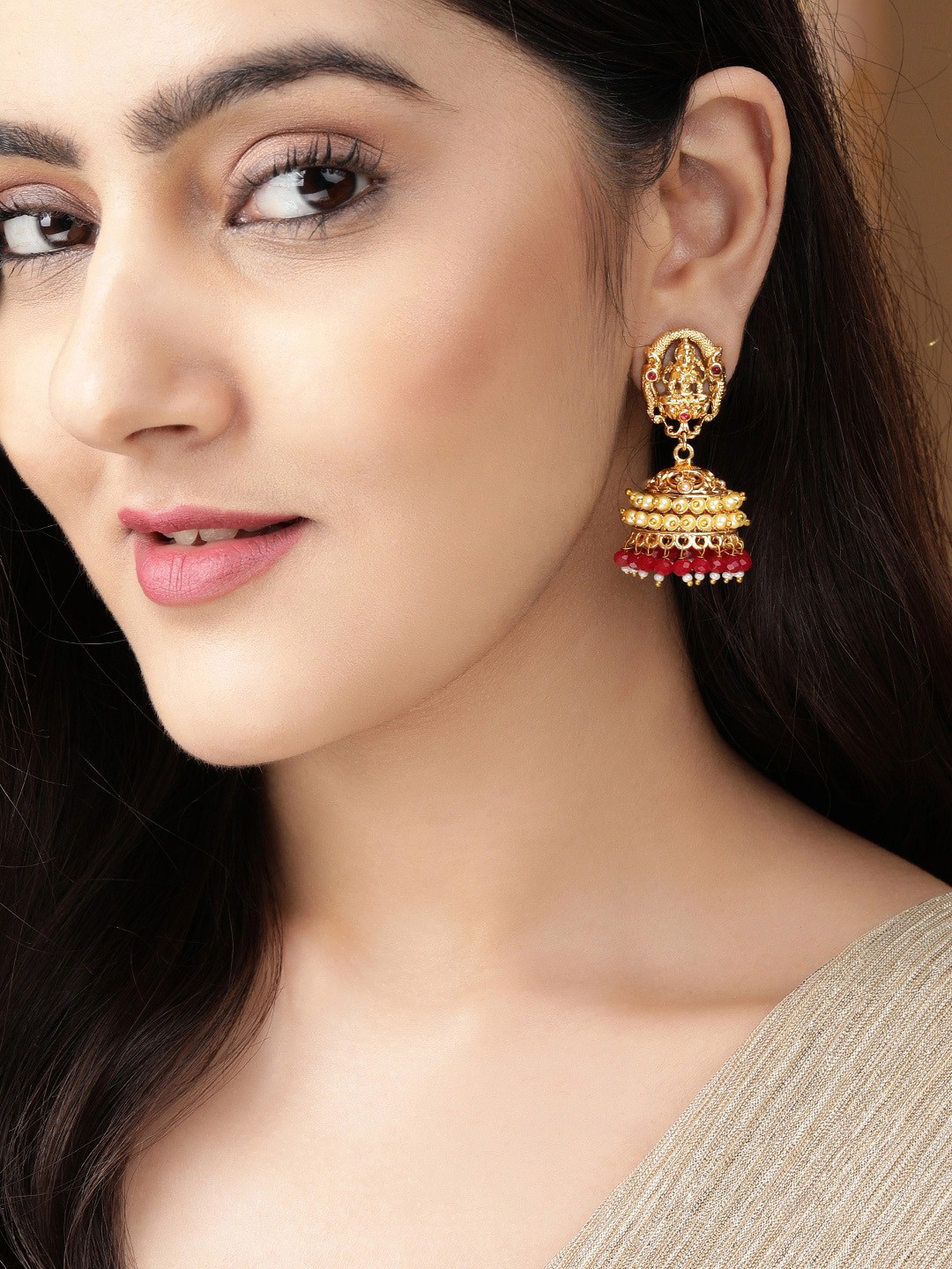 

Rubans Gold-Plated Dome Shaped Jhumkas Earrings
