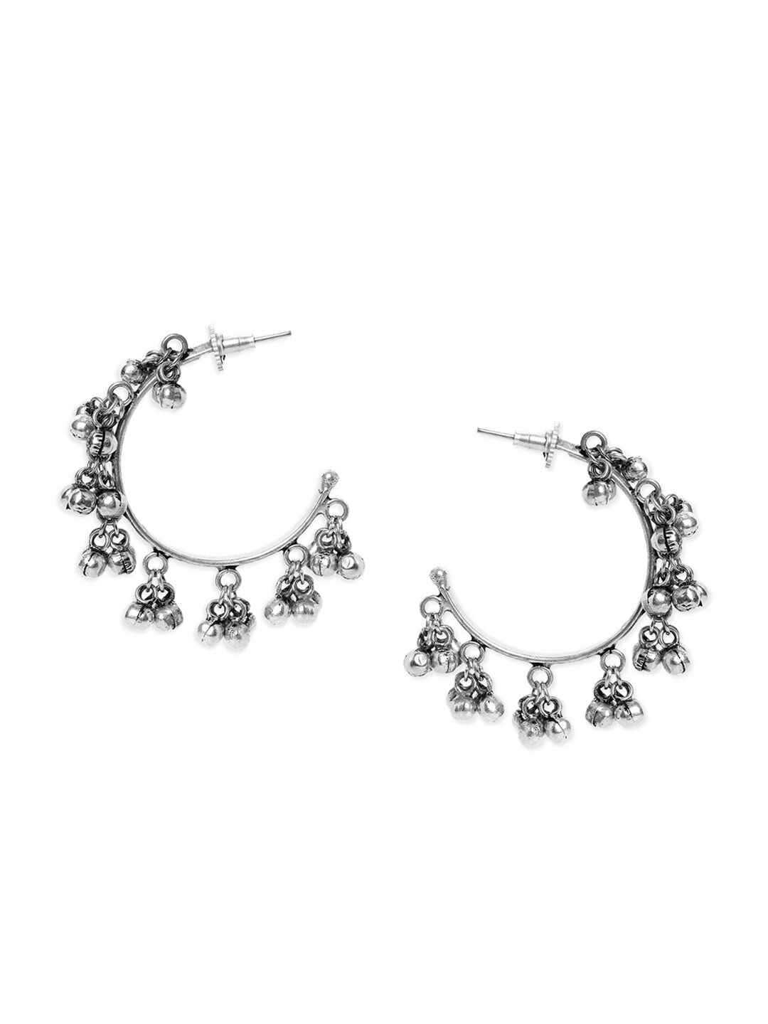 

Rubans Silver-Toned Crescent Shaped Half Hoop Earrings