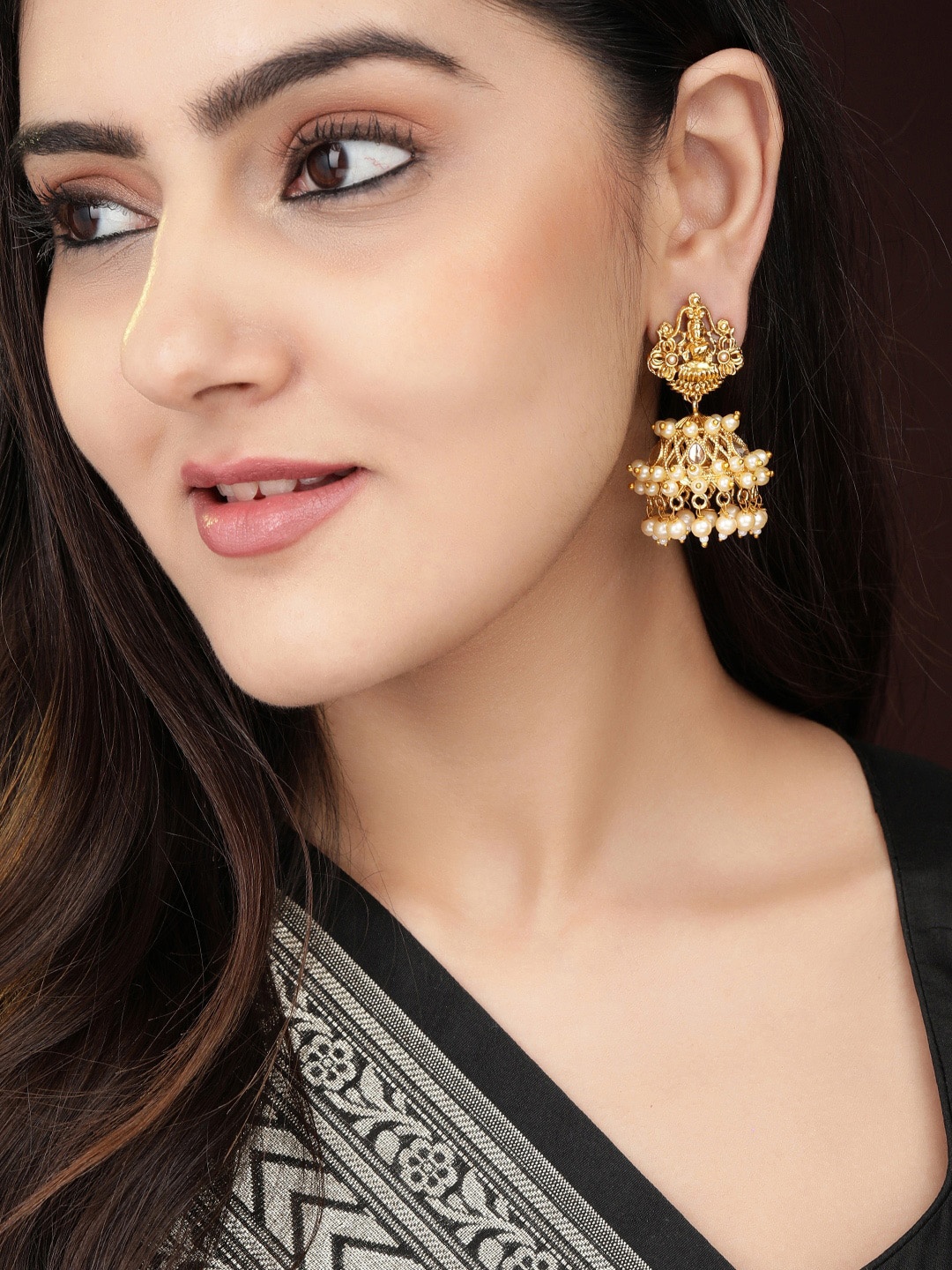 

Rubans Gold-Toned Dome Shaped Jhumkas Earrings
