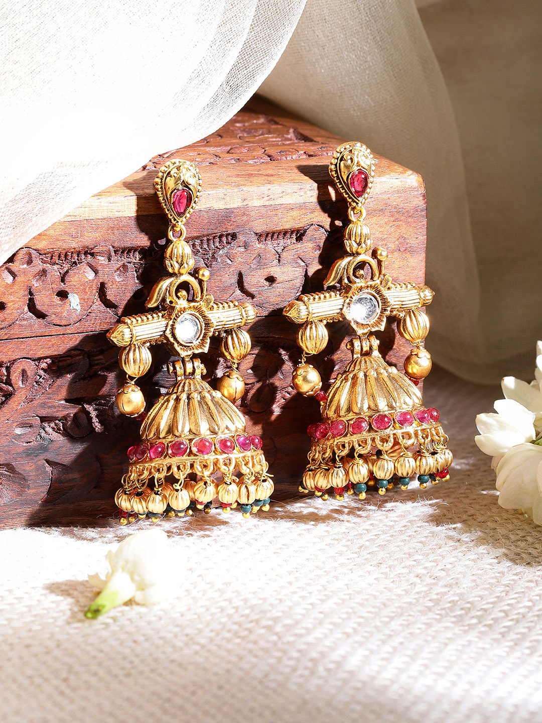 

Rubans Gold-Plated Dome Shaped Jhumkas Earrings