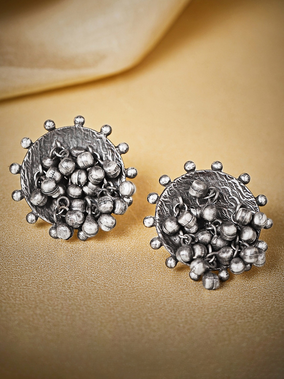 

Rubans Silver-Toned Dome Shaped Studs Earrings